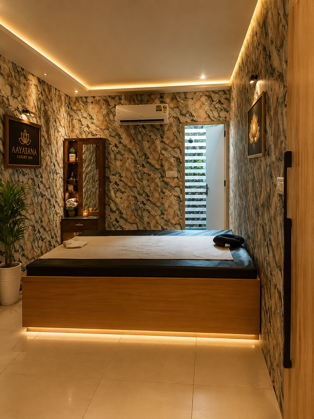 Swedish massage therapy room at Aayatana Luxury Spa Bengaluru